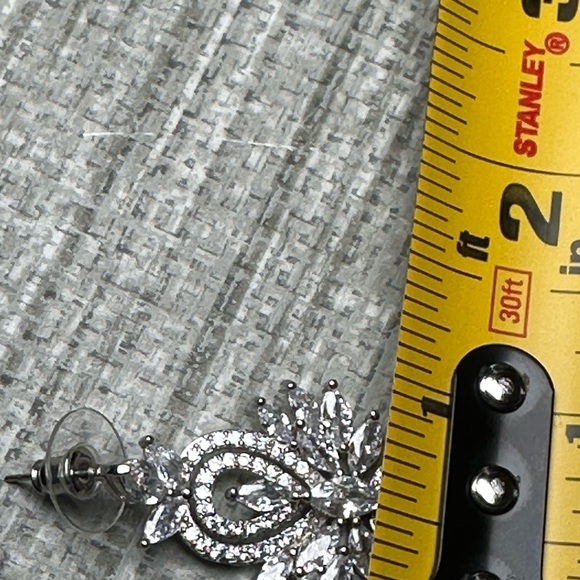 Silver Chandelier Earrings with Crystal Accents Dangle Drop Wedding PAGENT 4134 - Picture 6 of 11